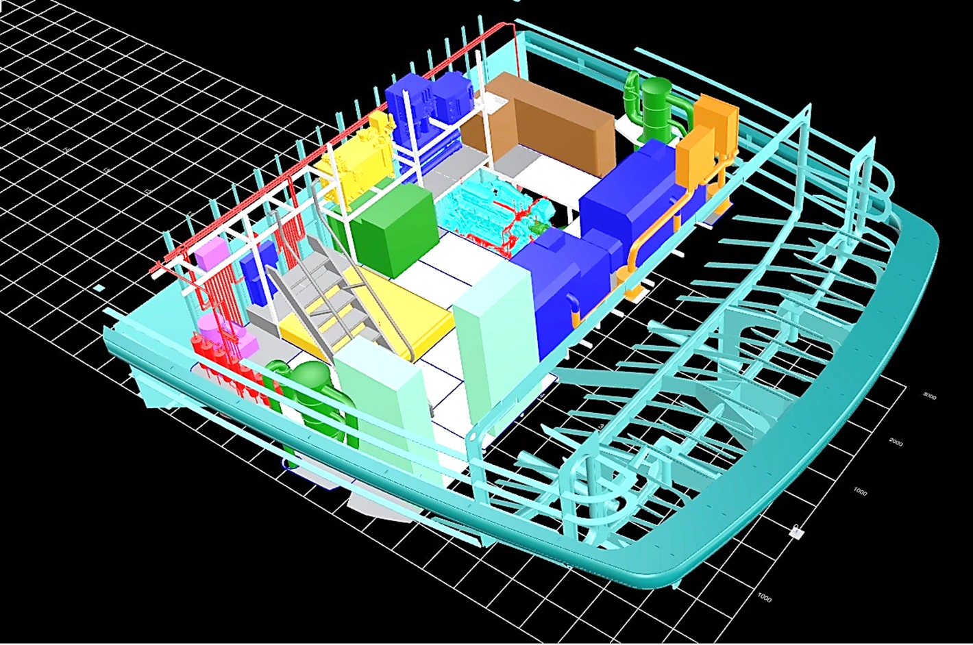 Source CAD model showing ship structures and equipment integration